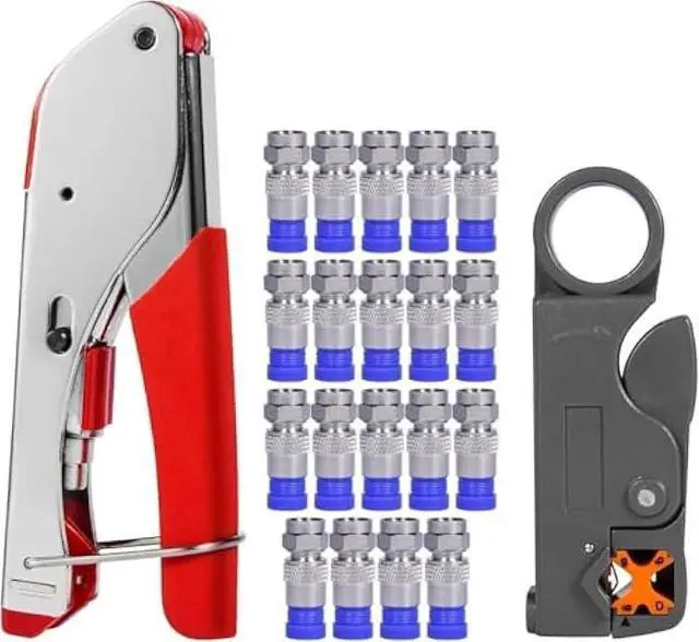 Main image of Coaxial Cable Crimper for RG59, RG6, 3-in-1 Coax Cable Repair Kit with Wire Stripper Adjustable for RG59, RG11, RG7, F-Type RG6 Connector for Satellite TV, Home Theater and Network Cabling (19)