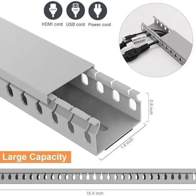 Alt view image 2 of 5 - Alritz Cable Raceway Kit, 138(9x15.4) inch Open Slot Wiring Raceway Duct with Cover Cable Management System to Hide Under Desk/TV/Computer/Power Cords - 15.4 X 1.6 X 0.8 Inch(LWH) (Pack 9)