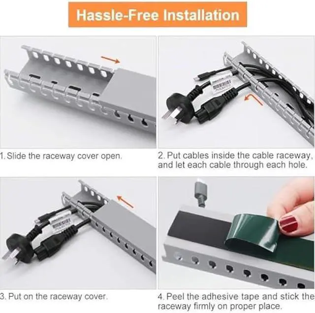 Alt view image 3 of 5 - Alritz Cable Raceway Kit, 138(9x15.4) inch Open Slot Wiring Raceway Duct with Cover Cable Management System to Hide Under Desk/TV/Computer/Power Cords - 15.4 X 1.6 X 0.8 Inch(LWH) (Pack 9)