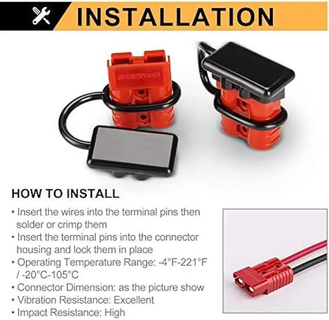 Alt view image 6 of 7 - BUNKER INDUST 50A 6-10 Gauge Battery Quick Connect Disconnect Wire Harness Plug Kit 4 Pcs Battery Cable Quick Connect Disconnect Plug for Winch Auto Car Trailer Driver Electrical Devices,Red