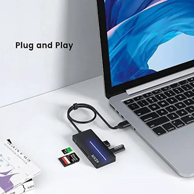 Alt view image 5 of 7 - KEXIN USB Hub 3.0 Ultra Slim USB Splitter 3 Multipot Adapter with Card Reader 2ft Cable Extender Hub for HDD, Keybord, Surface Pro (USB A Port)