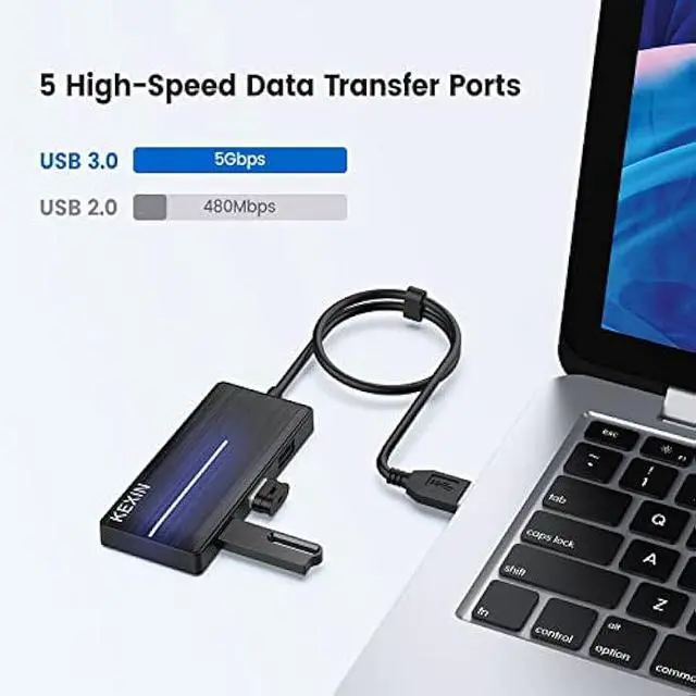 Alt view image 4 of 7 - KEXIN USB Hub 3.0 Ultra Slim USB Splitter 3 Multipot Adapter with Card Reader 2ft Cable Extender Hub for HDD, Keybord, Surface Pro (USB A Port)