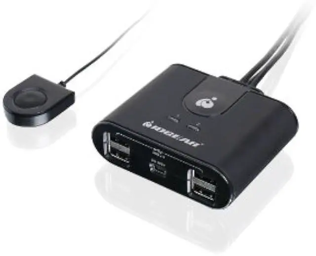 Alt view image 3 of 3 - IOGEAR USB 2.0 2x4 Peripheral Switching Hub - 2 PC Share To 4 USB Devices - Up To 480Mbps - Mobile Devices Charging - Mouse/Keyboard - Printer - Scanner - EX HD - LED Indicators w/Remote - GUS402