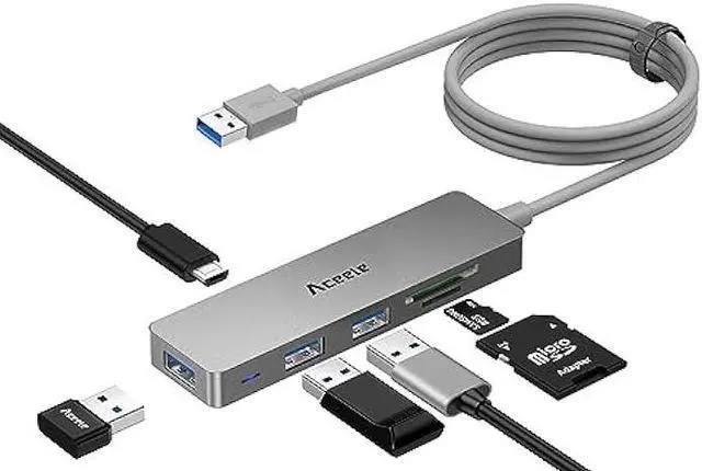 Main image of Aceele 5Gbps USB 3.0 Hub, 6 in 1 Ultra Slim Data USB Hub with 4ft Extended Long Cable, USB Multiport Hub with Micro USB Powered Port, SD/TF Card Slot Port, Compatible for PC, Laptop, MacBook