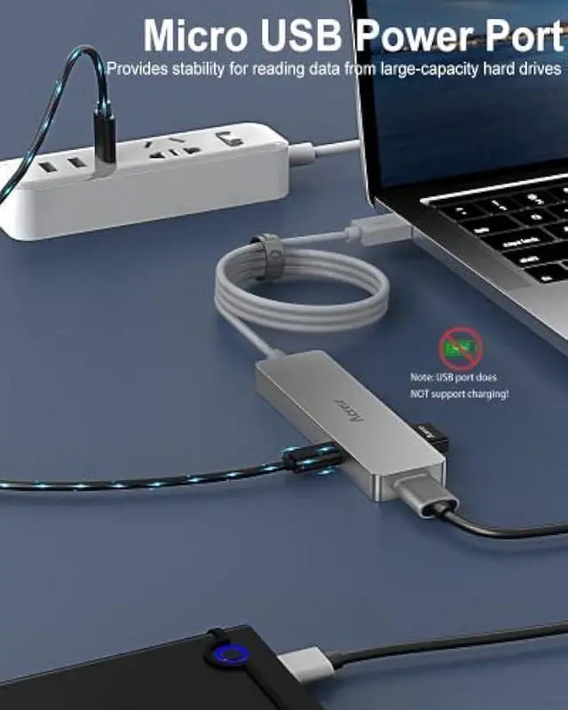 Alt view image 3 of 5 - Aceele 5Gbps USB 3.0 Hub, 6 in 1 Ultra Slim Data USB Hub with 4ft Extended Long Cable, USB Multiport Hub with Micro USB Powered Port, SD/TF Card Slot Port, Compatible for PC, Laptop, MacBook