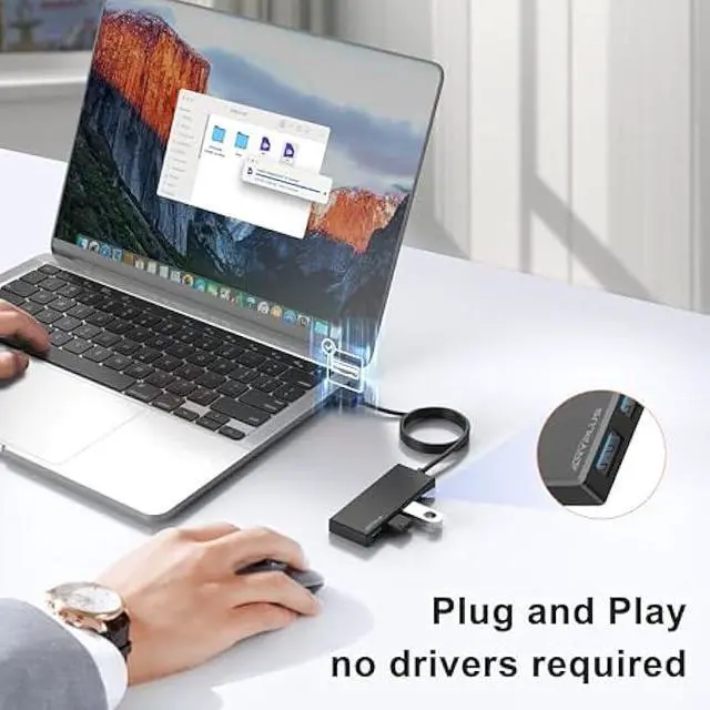 Alt view image 5 of 5 - USB Hub, Multiport USB Splitter Adapter, 2 ft Long Cable USB 3.0 Hub, USB Extender for Laptop, PC, iMac, Surface Pro, MacBook, Mac Pro, Flash Drive, XPS, Mouse, HDD