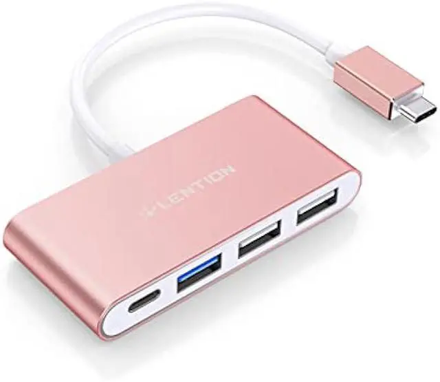 Main image of LENTION 4-in-1 USB-C Hub with Type C, USB 3.0, USB 2.0 for 2024-2016 MacBook Pro (M1-M4), iPhone 16-15 New Mac Air/Surface, ChromeBook, More, Multiport Charging & Connecting Adapter (C13, Rose Gold)