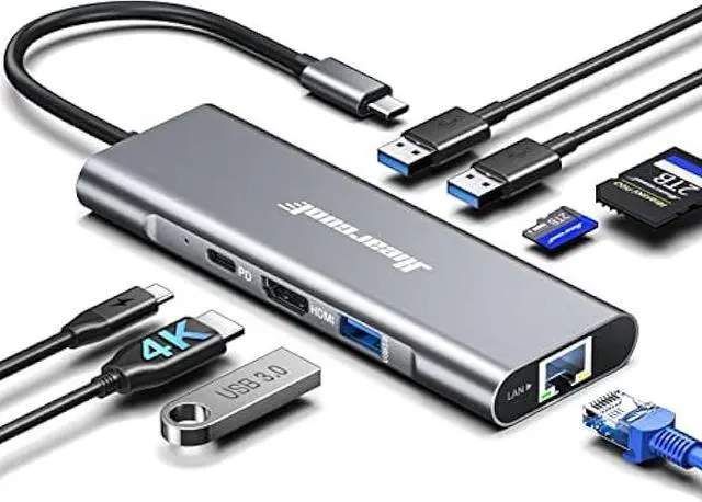 Main image of Hiearcool USB C Hub Ethernet,4K@60 USB-C to HDMI Hub,8in1 Multi-Port USBC Adapter Type C Dock Dongle Compatible for MacBook Pro Air iPad Dell Lenovo
