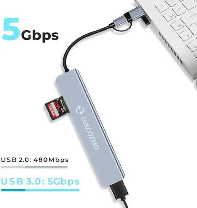 Alt view image 2 of 5 - USB Hub USB C Hub USB Splitter 7 in 1 USB Extender with 4 USB Port 1 USBC Port TF/SD Card Reader Audio Output Compatible with MacBook/Pad Pro/Dell/HP Laptop/Phones