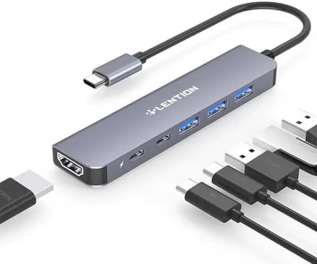 Main image of LENTION USB C Hub, Multiport with 4K HDMI Port, 3xUSB-A Ports, USB-C Data Port, 100W PD Port, Compatible New MacBook Pro/Air, iPhone 15 Pro/Pro Max, Surface, Chromebook, More(CE35s, Gray)