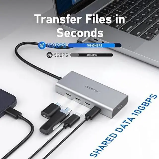 Alt view image 3 of 6 - 5 Port USB C Hub 10Gbps for Laptop, Power Delivery with 100W PD (Not Support Monitor) USB C Hub Multiport Adapter for MacBook