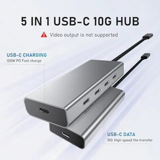Alt view image 2 of 6 - 5 Port USB C Hub 10Gbps for Laptop, Power Delivery with 100W PD (Not Support Monitor) USB C Hub Multiport Adapter for MacBook