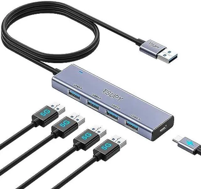 Main image of USB 3.0 HUB, TSUPY USB Splitter with 5 USB Ports and 4ft Extended Cable,Ultra-Slim Aluminium Data Hub Multi USB 3.0 Adapter HUB Compatible for Laptop,MacBook,PC, Printer, Mobile HDD and More