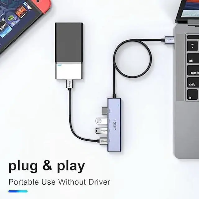 Alt view image 5 of 5 - USB 3.0 HUB, TSUPY USB Splitter with 5 USB Ports and 4ft Extended Cable,Ultra-Slim Aluminium Data Hub Multi USB 3.0 Adapter HUB Compatible for Laptop,MacBook,PC, Printer, Mobile HDD and More