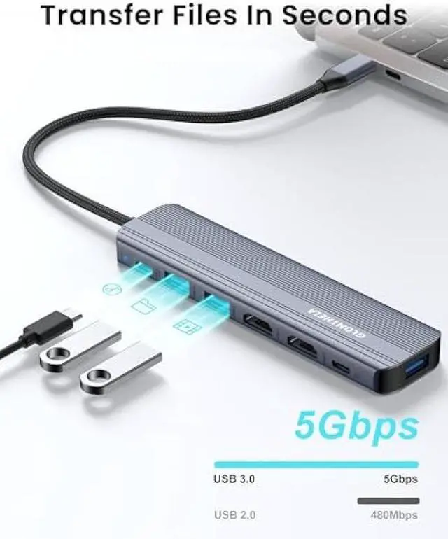 Alt view image 5 of 5 - USB C Hub Docking Station Dual Monitor for Laptop, MacBook Air/Pro Dock Adapter Multiport Dongle with 2 HDMI Ports 4K 60Hz, 100W PD Charging, 3 USBA 3.0 & USBC