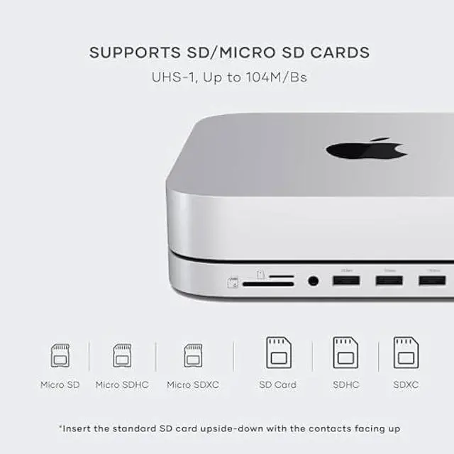 Alt view image 5 of 6 - Satechi Mac mini Hub & Stand with SSD Enclosure for NVME/SATA M.2, Mac mini Dock with USB C 10Gbps, 3 USB A 5/10Gbps, 2.0 Audio Jack, for Mac Studio, Mac mini M2/M1 (Not Compatible with M4) - Silver