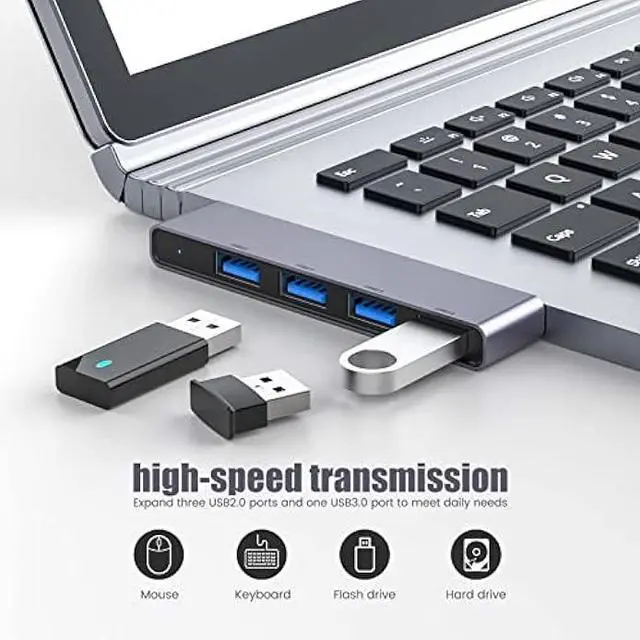 Alt view image 2 of 6 - USB Hub(1 Right and 1 Left), Fidioto 4-Port USB Hub(1 * 3.0 Port, 3 * 2.0 Port) USB Splitter USB Expander for Laptop, Xbox, Flash Drive, HDD, Console, Printer, Camera,Keyborad, Mouse