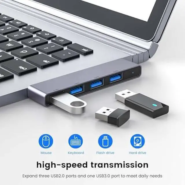 Alt view image 3 of 6 - USB Hub(1 Right and 1 Left), Fidioto 4-Port USB Hub(1 * 3.0 Port, 3 * 2.0 Port) USB Splitter USB Expander for Laptop, Xbox, Flash Drive, HDD, Console, Printer, Camera,Keyborad, Mouse