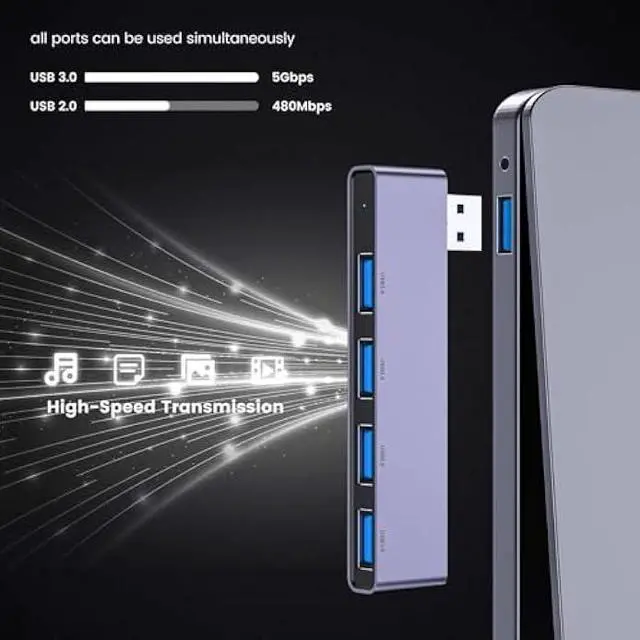 Alt view image 5 of 6 - USB Hub(1 Right and 1 Left), Fidioto 4-Port USB Hub(1 * 3.0 Port, 3 * 2.0 Port) USB Splitter USB Expander for Laptop, Xbox, Flash Drive, HDD, Console, Printer, Camera,Keyborad, Mouse