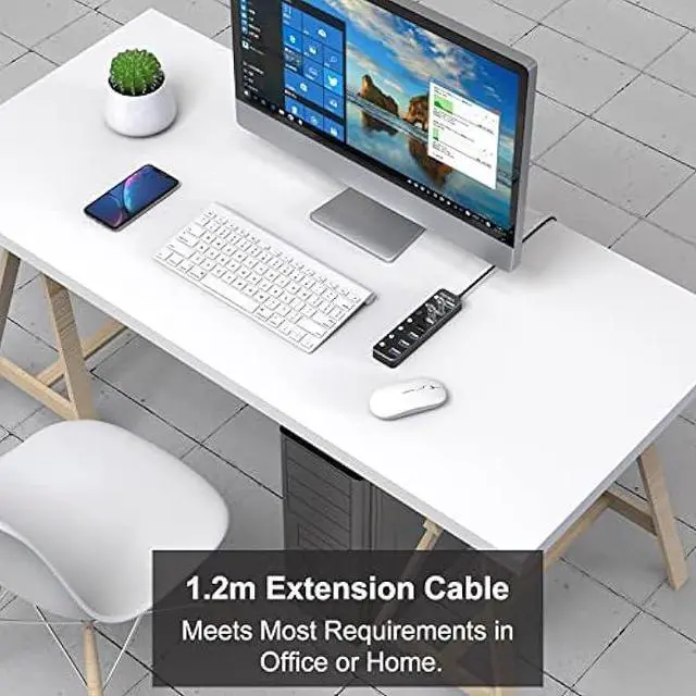 Alt view image 4 of 5 - USB Hub, VKUSRA 7 Port USB Hub 3.0 with 4ft USB Long Cable, and Aluminum USB 3.0 Hub with Individual On/Off Switch and LED Indicator, USB Splitter for Laptop & PC, Power Adapter Not Included