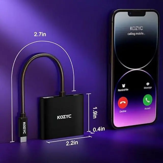 Alt view image 7 of 7 - USB C to Dual HDMI Adapter 4K@30Hz, USB C Hub Multiport Adapter with 2xHDMI, USB 3.0, 100W PD, Support USB C to HDMI Splitter Extended Display (MST Only Support Windows), Black