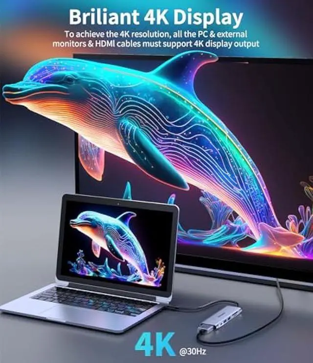 Alt view image 5 of 7 - USB C Hub 7-in-1 USB-C Dongle with 4K HDMI Multiport Adapter, 2×Powered USB-A 3.0 5Gbps, 100W PD Charging, TF/SD Card Reader for MacBook Pro/Air and Other Type C Ports Laptops (Silver)