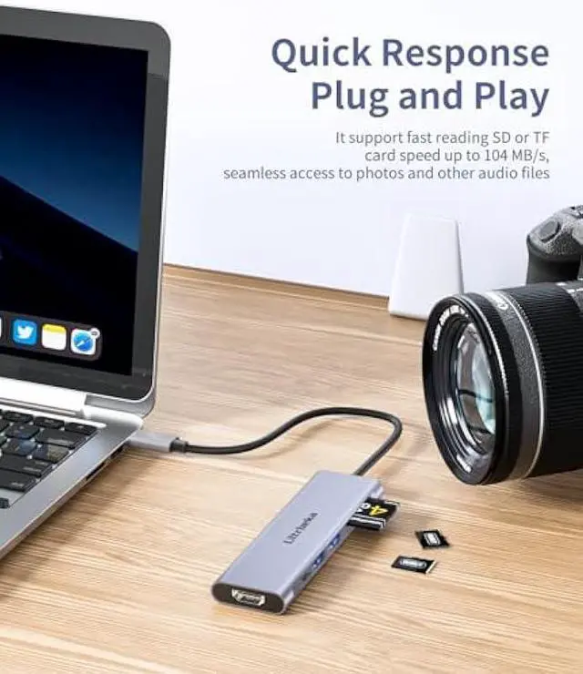 Alt view image 7 of 7 - USB C Hub 7-in-1 USB-C Dongle with 4K HDMI Multiport Adapter, 2×Powered USB-A 3.0 5Gbps, 100W PD Charging, TF/SD Card Reader for MacBook Pro/Air and Other Type C Ports Laptops (Silver)