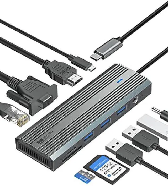 Main image of SANZANG 10-in-1 USB C Docking Station - HDMI Adapter, Ethernet, 100W PD, 3 USB-A 3.0 Ports for MacBook, Steam Deck, iPad, Surface Pro, Chromebook (Grey)