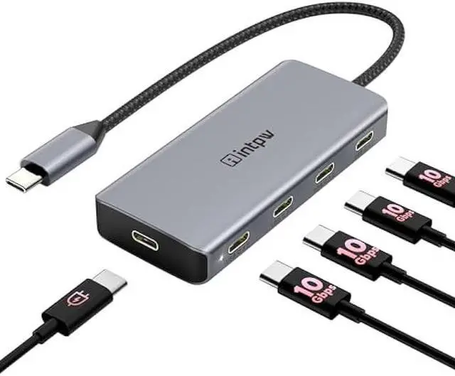Main image of Powered USB Hub 10Gbps, intpw 9-Port USB 3.2 Hub, USB C Hub with USB A/USB C 3.2, 4 USB 3.0, 2 PD 45W Charging Ports, 65W Power Adapter and 3.3FT Cable, Aluminum USB Hub for Laptop, iPhone 16/15, PC