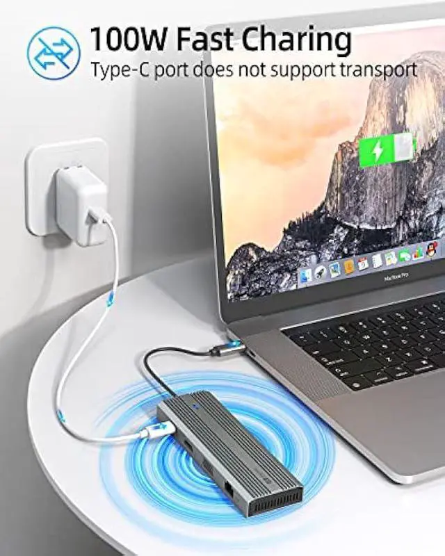 Alt view image 4 of 5 - SANZANG 10-in-1 USB C Docking Station - HDMI Adapter, Ethernet, 100W PD, 3 USB-A 3.0 Ports for MacBook, Steam Deck, iPad, Surface Pro, Chromebook (Grey)
