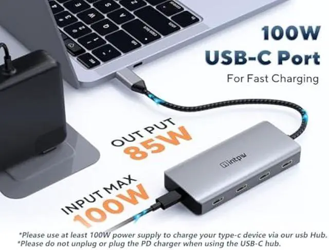 Alt view image 4 of 5 - Powered USB Hub 10Gbps, intpw 9-Port USB 3.2 Hub, USB C Hub with USB A/USB C 3.2, 4 USB 3.0, 2 PD 45W Charging Ports, 65W Power Adapter and 3.3FT Cable, Aluminum USB Hub for Laptop, iPhone 16/15, PC