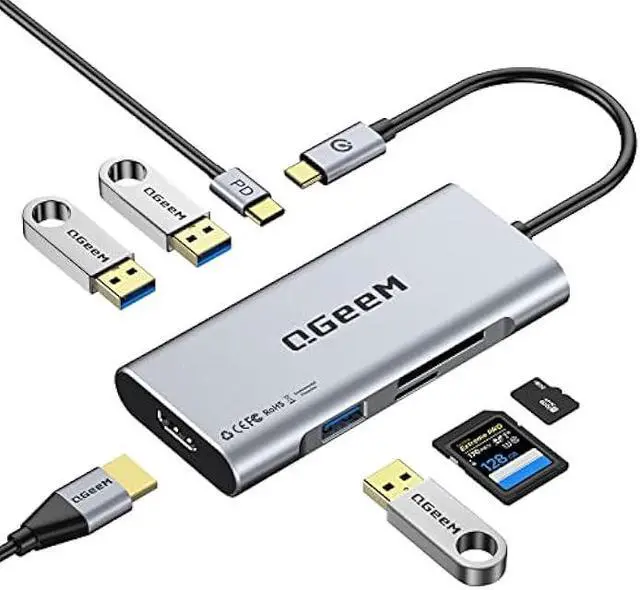 Main image of USB C Hub, QGeeM USB 4k to HDMI Adapter, 7 in 1 USB-C Dongle with 100W PD,USB 3.0, Card Reader, Compatible for MacBook iPhone 15/16 Ipad Pro max,Chromebook Laptop USB Type C Dock-Grey