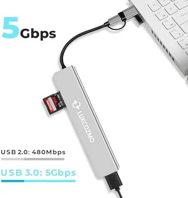 Alt view image 3 of 6 - Updated USB Hub USB C Hub USB Splitter Port Extender 7 in 1 USB 3.0 Hub USB Adapter&USB C Splitter 4 USB 1 USBC TF/SD Card Reader Audio Output Compatible with MacBook/Pad Pro/Dell/HP Laptop/Phones