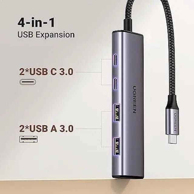 Alt view image 2 of 6 - UGREEN USB C Hub, 4 Port USB C Splitter 5Gbps with 2 USB C and 2 USB A Data Port, Aluminium Type C to Multiple USB Adapter for Thunderbolt MacBook M1/M2, iPhone 15 Pro Series, iPad Pro, XPS and More