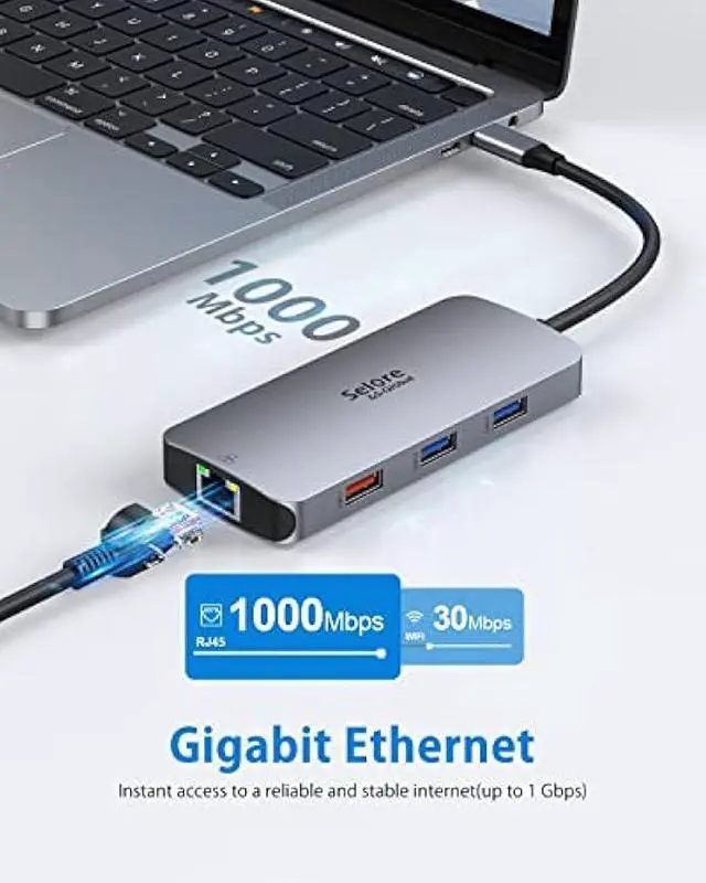 Alt view image 5 of 5 - USB C Adapters for MacBook Pro/Air, Mac Dongle with 3 USB Port, 9 in 1 Macbook Hub to HDMI, RJ45 Ethernet,100W Pd Charging, USB C to SD/TF Card Reader Compatible With Macbook/Dell XPS, Lenovo Thinkpad