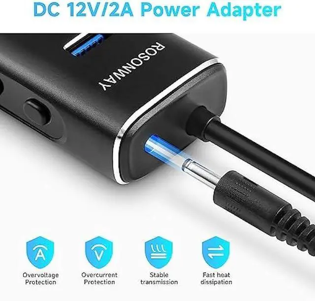 Alt view image 6 of 6 - Powered USB Hub, Rosonway 8-Port USB 3.2/USB C Hub with 6 USB 3.2 Ports 10Gbps, SD/TF Card Readers, 3.3ft Long Cable and 12V/2A Power Adapter, Aluminum USB Port Expander for Laptop and PC, RSH-A107D