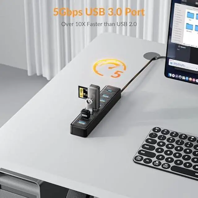 Alt view image 3 of 5 - 7 Ports USB Hub 3.0 - iDsonix USB 3.0 Hub 5Gbps Splitter Multiport Adapter, USB Hub Extender for PC, Laptop, Flash Drive, Mobile HDD, Windows/XPS, 1.64Ft50cm
