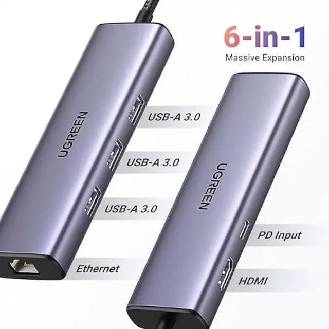 Alt view image 2 of 6 - UGREEN Revodok 6 in 1 USB C Hub Gigabit Ethernet Adapter with 4K HDMI, 100W PD Charging, USB A Data Ports Compatible with Mac M1, M2, M3, iPad, iPhone 16 Pro/Pro Max, Steam Deck