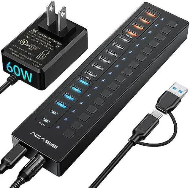 Main image of Powered USB 3.0 Hub, ACASIS 16 Port USB Hub Powered(Include 2*USB C 3.0+4 Smart Charging Port) with 60W Power Adapter, Support Wall Mount, USB Hub for PC Laptop, Mac, Printer, Camera