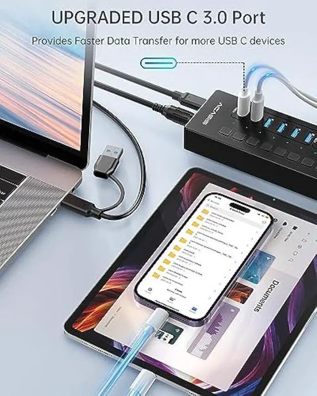 Alt view image 3 of 6 - Powered USB 3.0 Hub, ACASIS 16 Port USB Hub Powered(Include 2*USB C 3.0+4 Smart Charging Port) with 60W Power Adapter, Support Wall Mount, USB Hub for PC Laptop, Mac, Printer, Camera