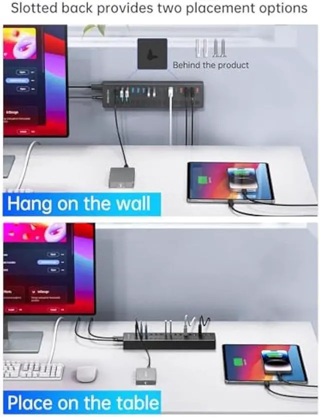 Alt view image 6 of 6 - Powered USB 3.0 Hub, ACASIS 16 Port USB Hub Powered(Include 2*USB C 3.0+4 Smart Charging Port) with 60W Power Adapter, Support Wall Mount, USB Hub for PC Laptop, Mac, Printer, Camera