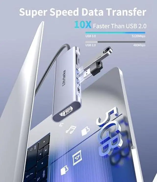 Alt view image 6 of 7 - USB C Hub 7-in-1 USB-C Dongle with 4K HDMI Multiport Adapter, 2×Powered USB-A 3.0 5Gbps, 100W PD Charging, TF/SD Card Reader for MacBook Pro/Air and Other Type C Ports Laptops (Silver)