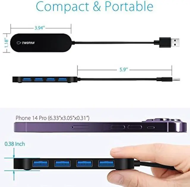 Alt view image 5 of 5 - 4-Port USB 3.0 Hub, Ultra Slim USB Multiport Adapter for Laptop, Desktop, Mac, Surface Pro, XPS, Mouse, Keyboard, Flash Drive, U Disk, Printer - Plug and Play, High-Speed Data Transfer