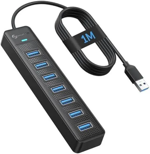 Main image of PHIXERO 7 Port USB Hub, 3.3FT/1M Long Cable USB 3.0 Hub Multi USB Port Hub Adapter Extension USB Splitter USB Hub for PC, Compatible with All USB 3.0/2.0/1.1 Device