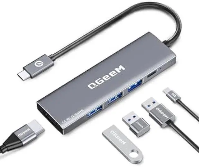 Main image of QGeeM USB C Hub 5 in 1 MultiPort to 4K HDMI Adapter, 3 USB-A Data Ports, 100W Power Delivery, USB C Dongle for MacBook Pro/Air, iPad Pro, iMac, iPhone 15 Pro/Pro Max, XPS, Thinkpad etc.