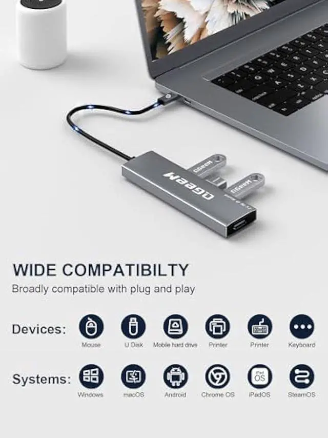Alt view image 3 of 5 - QGeeM USB C Hub 5 in 1 MultiPort to 4K HDMI Adapter, 3 USB-A Data Ports, 100W Power Delivery, USB C Dongle for MacBook Pro/Air, iPad Pro, iMac, iPhone 15 Pro/Pro Max, XPS, Thinkpad etc.