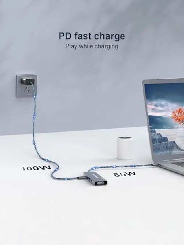 Alt view image 4 of 5 - QGeeM USB C Hub 5 in 1 MultiPort to 4K HDMI Adapter, 3 USB-A Data Ports, 100W Power Delivery, USB C Dongle for MacBook Pro/Air, iPad Pro, iMac, iPhone 15 Pro/Pro Max, XPS, Thinkpad etc.