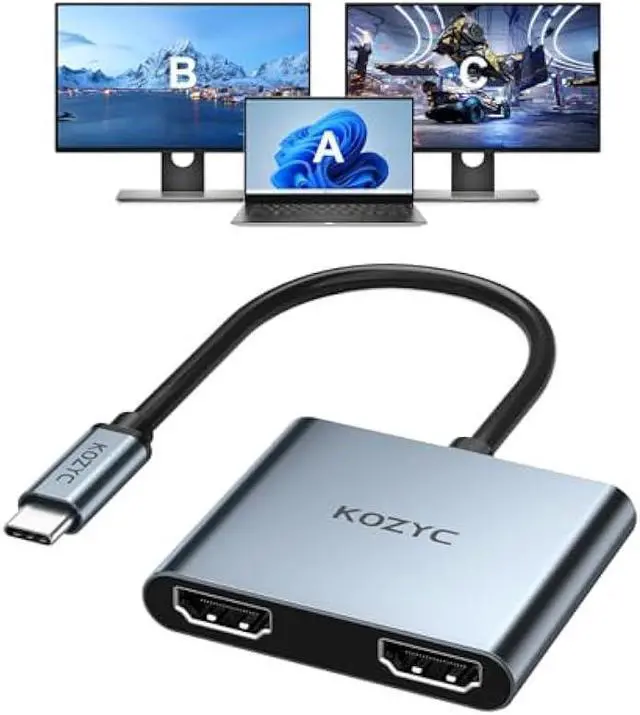 Main image of USB C to Dual HDMI Adapter 4K@60hz, Type C to HDMI Splitter Extended Display for MacBook/MacBook Pro Air Dell XPS13/15, Samsung Galaxy S9/S9+ [MST Mode (Extended displays) Only for Win OS]