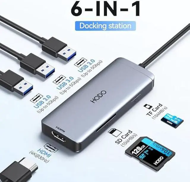 Alt view image 2 of 5 - USB-C Hub Multiport Adapter for MacBook Air/Pro - 6 in 1 HDMI Dongle with 4K, USB 3.0 Ports, SD/TF Card Reader for MacBook m1/m2/m3/m4, Dell XPS, HP, Lenovo, Surface and Other Type-C Devices