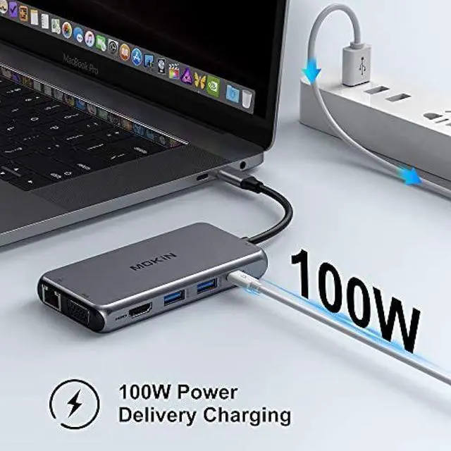 Alt view image 5 of 5 - USB C Hub Type C Multiport Adapter for MacBook Pro/Air, 10 in 1 Mac Dongle with HDMI, Ethernet, VGA, PD Port, 3 USB 3.0, SD/TF Card Reader and Mic/Audio for Windows Type C Laptops